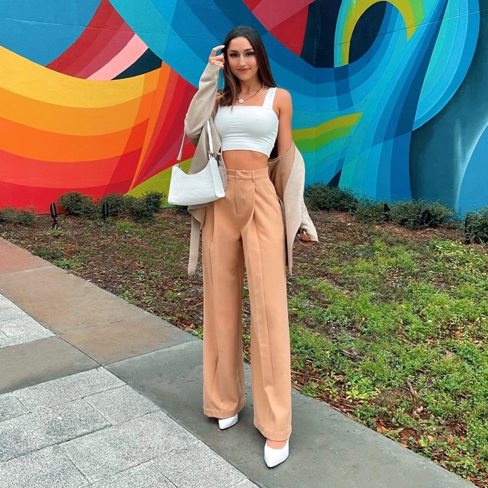 High waisted wide leg dress work pants
